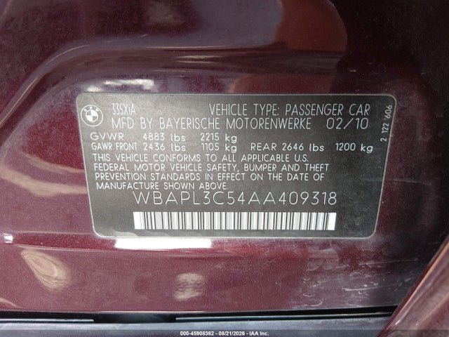 Продаж на аукціоні авто 2010 Bmw 335i Xdrive, vin: WBAPL3C54AA409318, номер лоту: 45908382