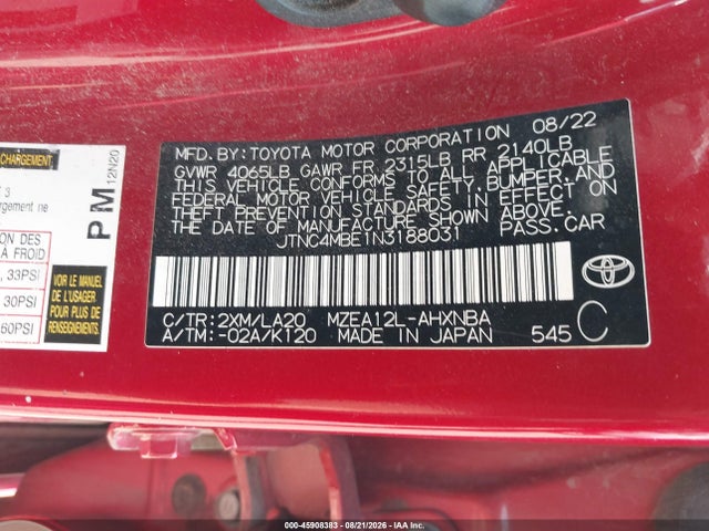 Продаж на аукціоні авто 2022 Toyota Corolla Xse, vin: JTNC4MBE1N3188031, номер лоту: 45908383