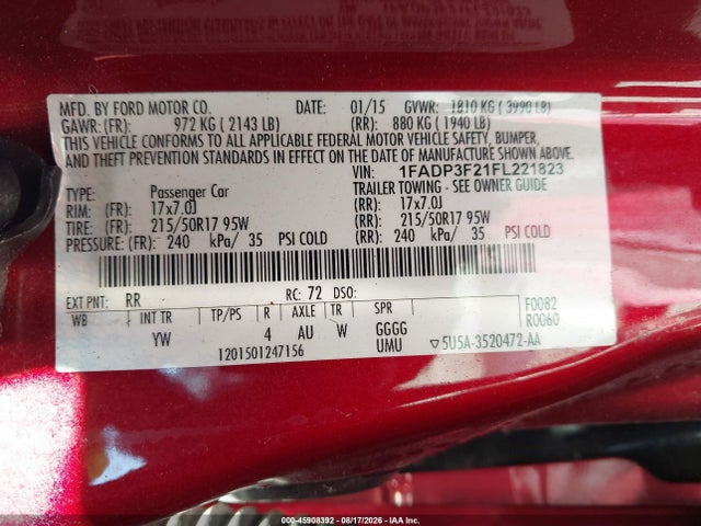 Ford FOCUS SE 2015 1FADP3F21FL221823 Image 9