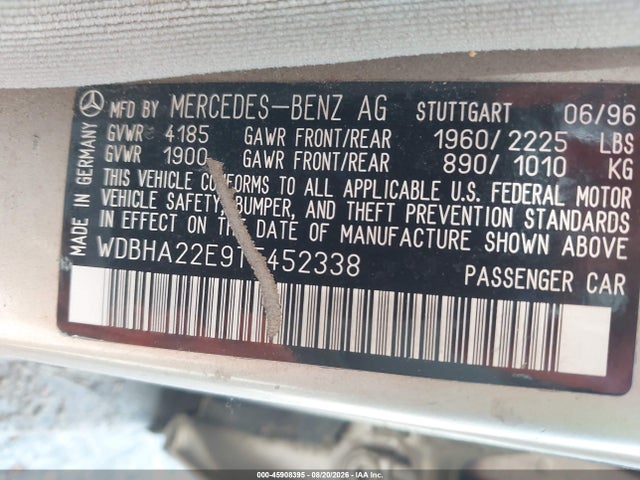 Aukcja sprzedaży 1996 Mercedes-benz C 220, vin: WDBHA22E9TF452338, numer aukcji: 45908395