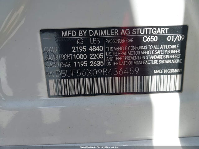 Aukcja sprzedaży 2009 Mercedes-benz E 350, vin: WDBUF56X09B436459, numer aukcji: 45908404