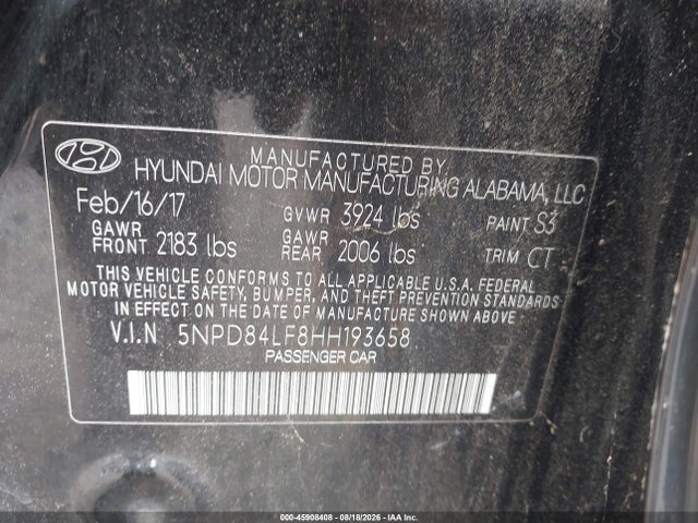 Aukcja sprzedaży 2017 Hyundai Elantra Value Edition, vin: 5NPD84LF8HH193658, numer aukcji: 45908408