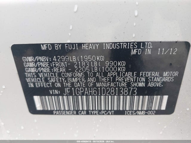 Продажа на аукционе авто 2013 Subaru Impreza 2.0i Limited, vin: JF1GPAH61D2813873, номер лота: 45908418