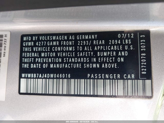 Продаж на аукціоні авто 2013 Volkswagen Golf 2.5l 2-door, vin: WVWBB7AJ4DW046016, номер лоту: 45908449