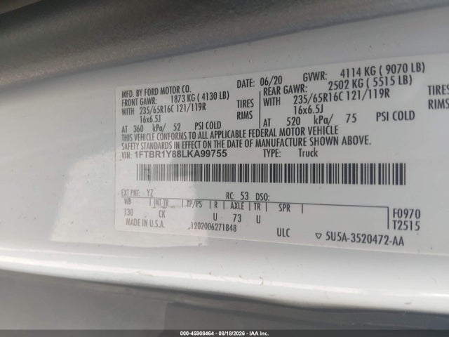 Ford Transit-250 2020 1FTBR1Y88LKA99755 Image 9
