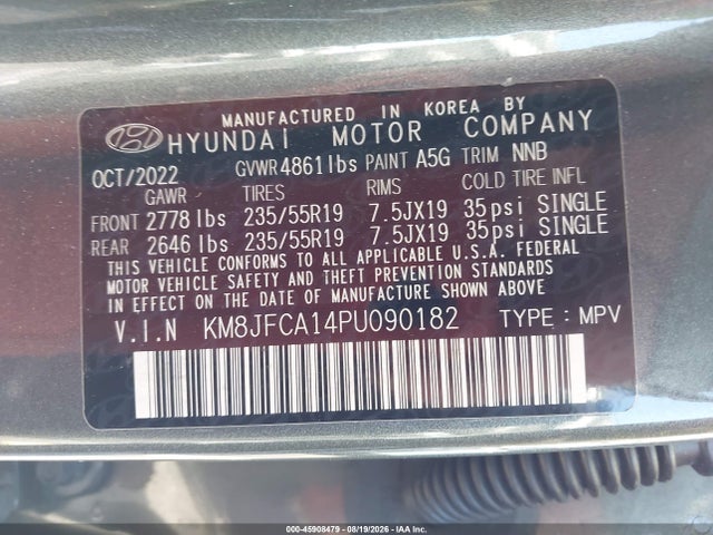 2023 Hyundai Tucson Hybrid Sel Convenience მანქანა იყიდება აუქციონზე, vin: KM8JFCA14PU090182, აუქციონის ნომერი: 45908479