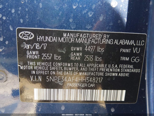 Aukcja sprzedaży 2017 Hyundai Sonata Sport, vin: 5NPE34AF4HH548217, numer aukcji: 45908503