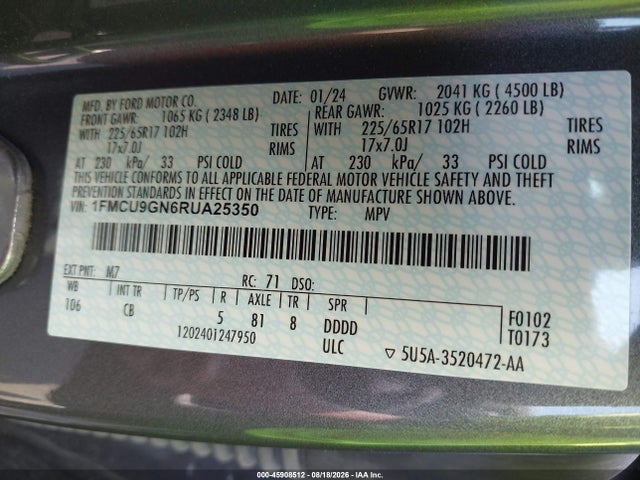 1FMCU9GN6RUA25350 Ford Escape Active