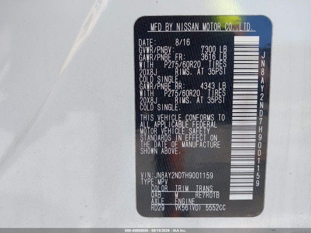 JN8AY2ND7H9001159 Nissan Armada Sl