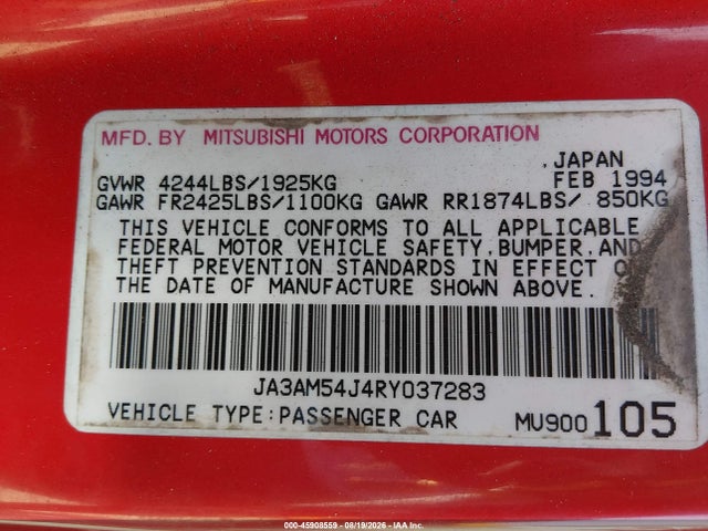 Aukcja sprzedaży 1994 Mitsubishi 3000 Gt, vin: JA3AM54J4RY037283, numer aukcji: 45908559