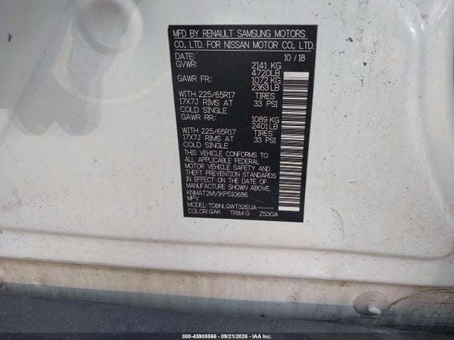 2019 Nissan Rogue Sv მანქანა იყიდება აუქციონზე, vin: KNMAT2MV1KP510686, აუქციონის ნომერი: 45908566