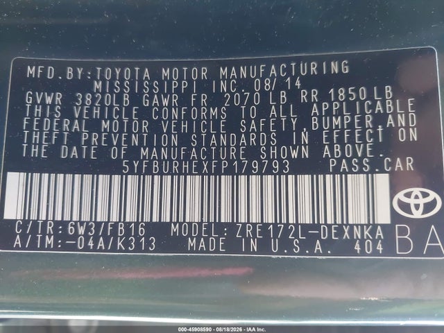 Toyota COROLLA LE 2015 5YFBURHEXFP179793 Image 9