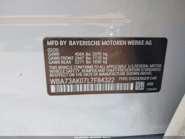 Aukcja sprzedaży 2020 Bmw 228i Gran Coupe Xdrive, vin: WBA73AK07L7F84322, numer aukcji: 45908593
