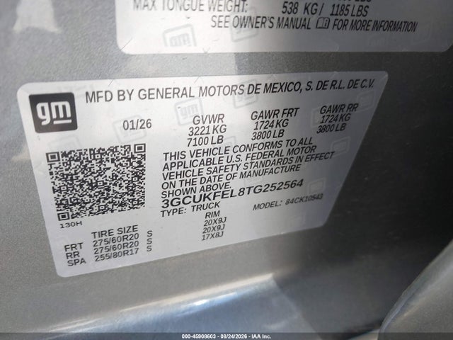 Aukcja sprzedaży 2026 Chevrolet Silverado 1500 4wd  Short Bed Lt Trail Boss, vin: 3GCUKFEL8TG252564, numer aukcji: 45908603