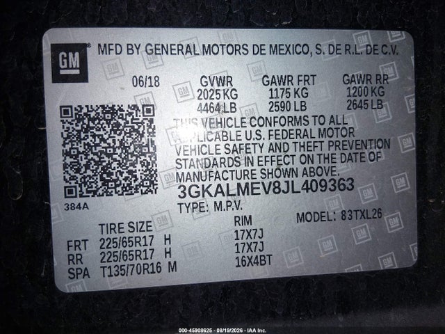 3GKALMEV8JL409363 GMC Terrain Sle