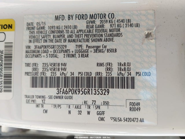 Ford Fusion Titanium 2016 3FA6P0K95GR135329 Image 9
