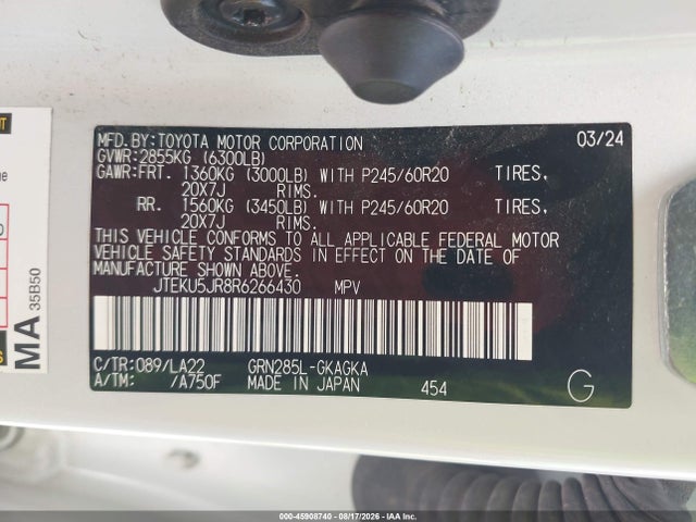 Aukcja sprzedaży 2024 Toyota 4runner Limited, vin: JTEKU5JR8R6266430, numer aukcji: 45908740