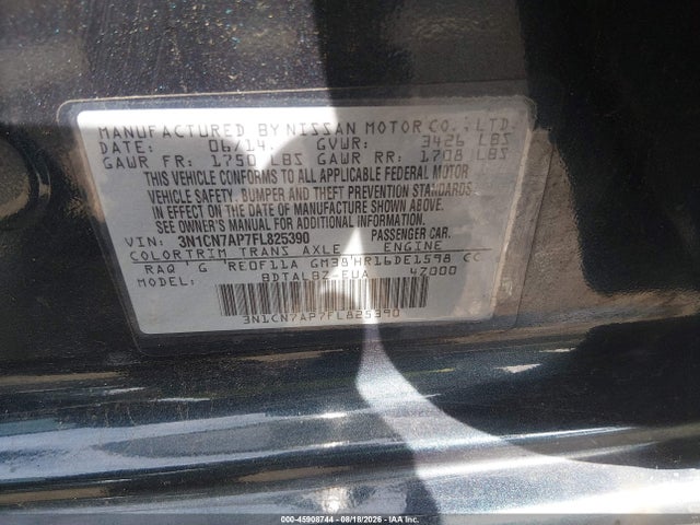 2015 Nissan Versa 1.6 Sv მანქანა იყიდება აუქციონზე, vin: 3N1CN7AP7FL825390, აუქციონის ნომერი: 45908744