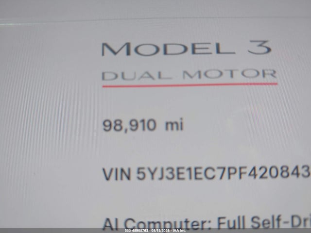 5YJ3E1EC7PF420843 Tesla Model 3 Performance Dual Motor All-wheel Drive
