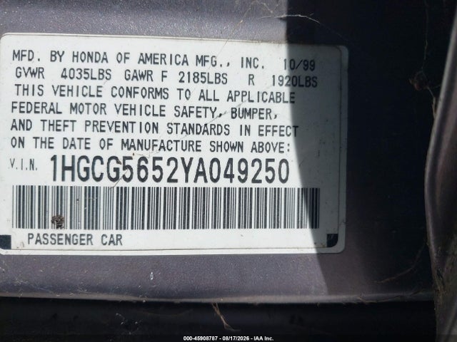 Продажа на аукционе авто 2000 Honda Accord 2.3 Ex, vin: 1HGCG5652YA049250, номер лота: 45908787