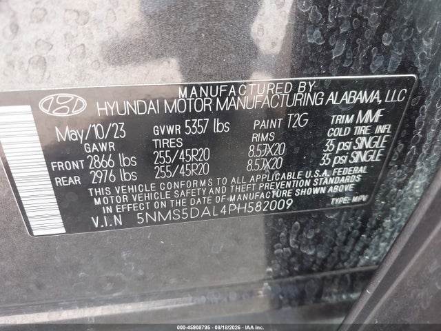 Продажа на аукционе авто 2023 Hyundai Santa Fe Calligraphy, vin: 5NMS5DAL4PH582009, номер лота: 45908795