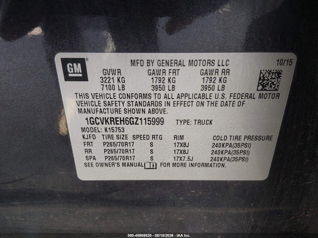 Продаж на аукціоні авто 2016 Chevrolet Silverado 1500 Lt, vin: 1GCVKREH6GZ115999, номер лоту: 45908820