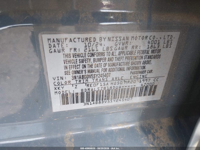 2025 Nissan Sentra Sr მანქანა იყიდება აუქციონზე, vin: 3N1AB8DV5SY245407, აუქციონის ნომერი: 45908835