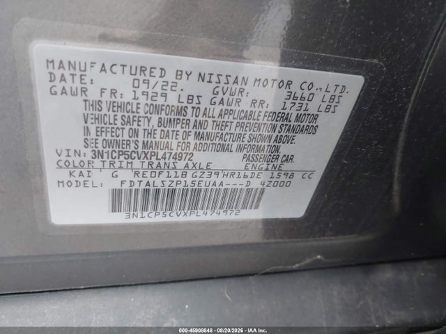 Продажа на аукционе авто 2023 Nissan Kicks Sv Xtronic Cvt, vin: 3N1CP5CVXPL474972, номер лота: 45908848