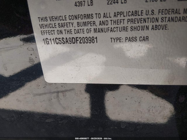 2013 Chevrolet Malibu 1lt მანქანა იყიდება აუქციონზე, vin: 1G11C5SA9DF203981, აუქციონის ნომერი: 45908877