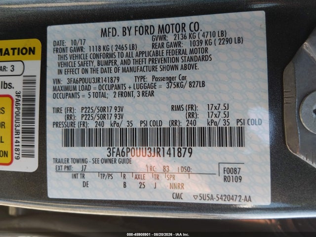 Ford Fusion Hybrid S 2018 3FA6P0UU3JR141879 Image 9