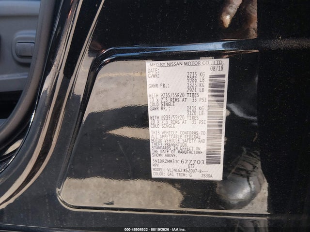 2018 Nissan Pathfinder Sl მანქანა იყიდება აუქციონზე, vin: 5N1DR2MM3JC677703, აუქციონის ნომერი: 45908922