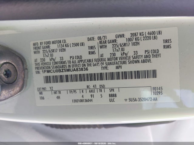 Ford Escape Se Hybrid 2021 1FMCU0BZ5MUA83836 Image 9