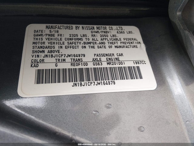 45908940 :رقم المزاد ، JN1BJ1CP7JW164979 vin ، 2018 Nissan Rogue Sport Sv مزاد بيع