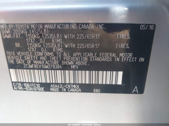 Toyota Rav4 Xle 2016 2T3WFREV1GW279384 Image 9