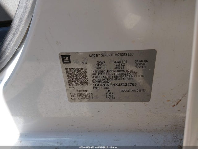 2018 Chevrolet Silverado 1500 Wt მანქანა იყიდება აუქციონზე, vin: 1GCRCNEHXJZ138765, აუქციონის ნომერი: 45908955