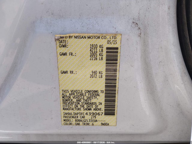 1N4AL3AP3FC439067 Nissan Altima 2.5/2.5 S/2.5 Sl/2.5 Sv