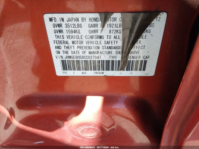 Продажа на аукционе авто 2012 Honda Fit Sport, vin: JHMGE8H58CC027947, номер лота: 45909003
