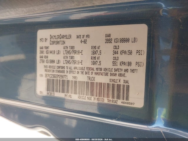 Продаж на аукціоні авто 2002 Dodge Ram 2500 St, vin: 3B7KC23622M290771, номер лоту: 45909005