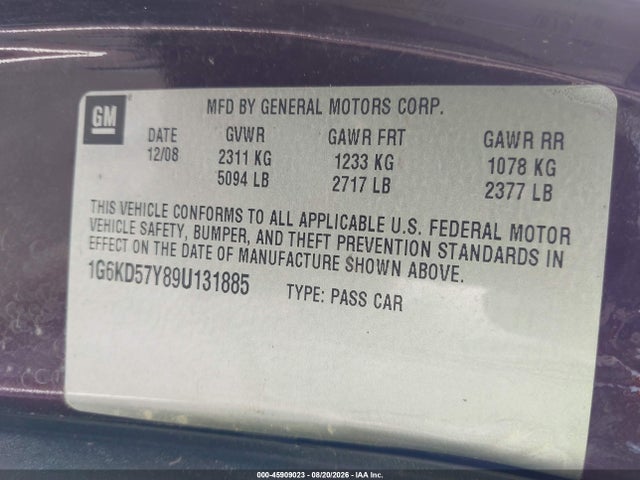Auction sale of the 2009 Cadillac Dts 1sd, vin: 1G6KD57Y89U131885, lot number: 45909023