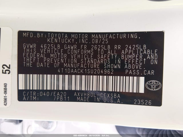 Продажа на аукционе авто 2025 Toyota Camry Se, vin: 4T1DAACK1SU204962, номер лота: 45909024