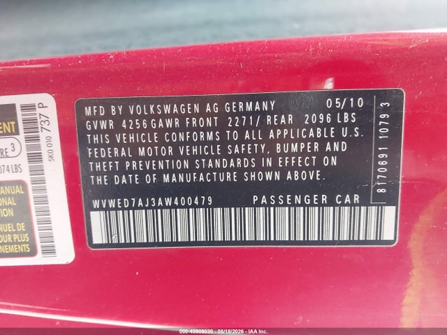 Продажа на аукционе авто 2010 Volkswagen Gti 2-door, vin: WVWED7AJ3AW400479, номер лота: 45909030