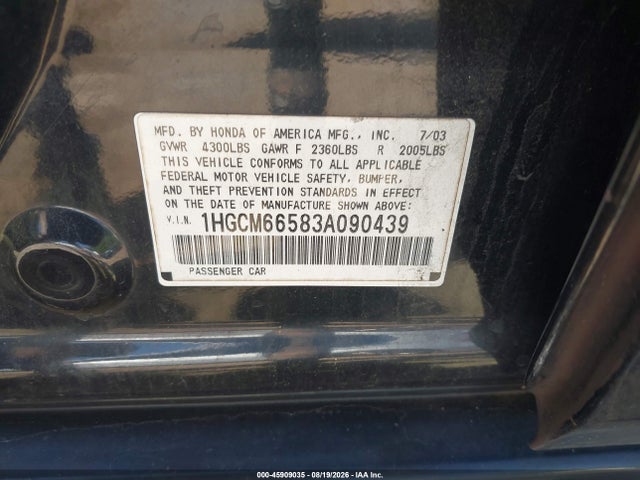 Продажа на аукционе авто 2003 Honda Accord 3.0 Ex, vin: 1HGCM66583A090439, номер лота: 45909035