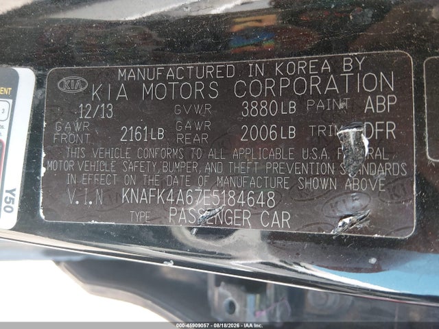 45909057 :رقم المزاد ، KNAFK4A67E5184648 vin ، 2014 Kia Forte Lx مزاد بيع