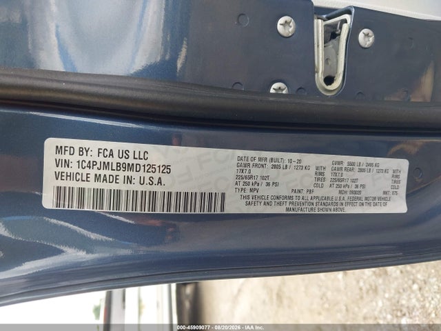 2021 Jeep Cherokee Latitude Plus 4x4 მანქანა იყიდება აუქციონზე, vin: 1C4PJMLB9MD125125, აუქციონის ნომერი: 45909077