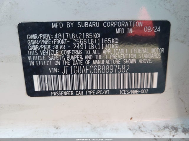 2024 Subaru Impreza Sport 5-door მანქანა იყიდება აუქციონზე, vin: JF1GUAFC6R8897582, აუქციონის ნომერი: 45909079