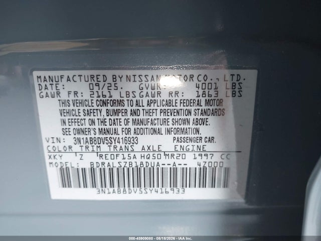 Продажа на аукционе авто 2025 Nissan Sentra Sr, vin: 3N1AB8DV5SY416933, номер лота: 45909080
