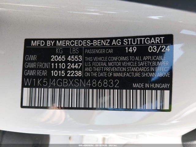 W1K5J4GBXSN486832 Mercedes-Benz Cla 250 Coupe