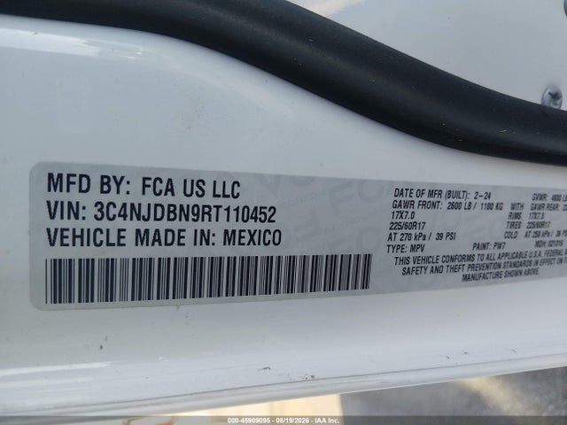 Продаж на аукціоні авто 2024 Jeep Compass Latitude 4x4, vin: 3C4NJDBN9RT110452, номер лоту: 45909095