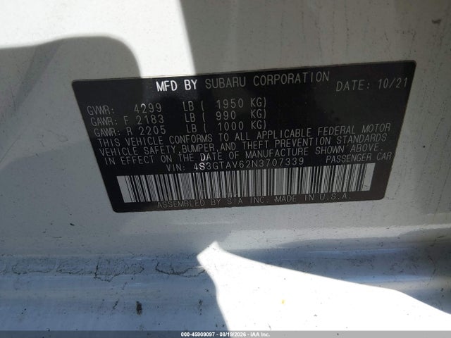 Продажа на аукционе авто 2022 Subaru Impreza Premium 5-door, vin: 4S3GTAV62N3707339, номер лота: 45909097