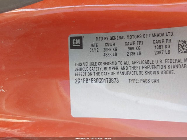 Продаж на аукціоні авто 2012 Chevrolet Camaro 1lt, vin: 2G1FB1E30C9173873, номер лоту: 45909117